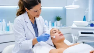 Paciente recibe un tratamiento de peeling químico para renovar y mejorar la apariencia de la piel